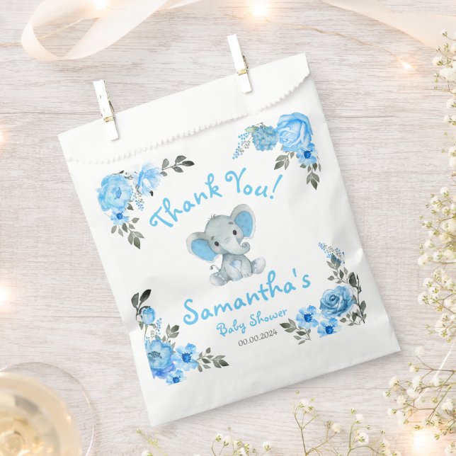 Rustic Blue Boy Elephant Favours Baby Shower Favour Bag (Clipped)