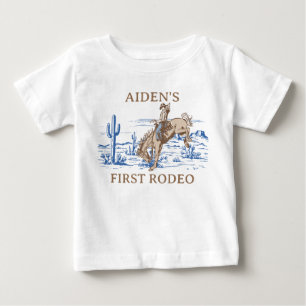 Rustic Blue Brown First Rodeo 1st Birthday Baby T-Shirt