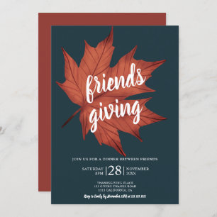 Rustic blue brown maple leaf thanksgiving invitation