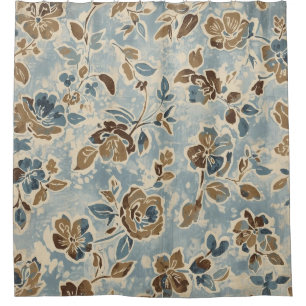 Rustic Blue Brown Tan Floral