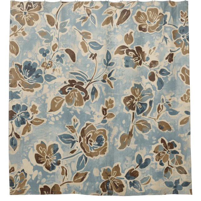 Rustic Blue Brown Tan Floral (Front)