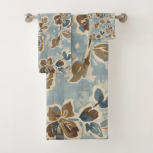 Rustic Blue Brown Tan Floral Bath Towel Set