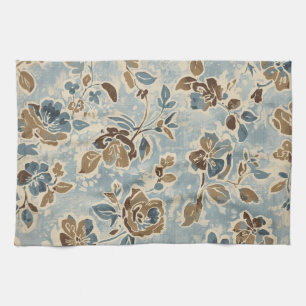 Rustic Blue Brown Tan Floral Kitchen Towel