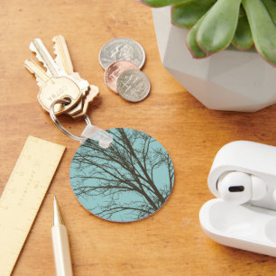 Rustic Blue Brown Tree Branches Keychain