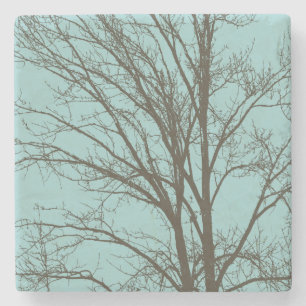 Rustic Blue Brown Tree Branches Stone Coaster