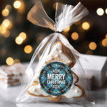 Rustic Blue Buffalo Check Christmas Gift Tags<br><div class="desc">Affordable custom printed round sticker Christmas gift tags personalized with your family name or other text. This rustic modern holiday design features distressed MERRY CHRISTMAS lettering on a teal blue and black buffalo check plaid background. Use the design tools to choose any background colour and edit text fonts and colours...</div>