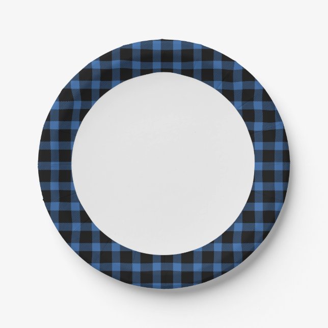 Rustic Blue Buffalo Plaid Paper Plate (Front)