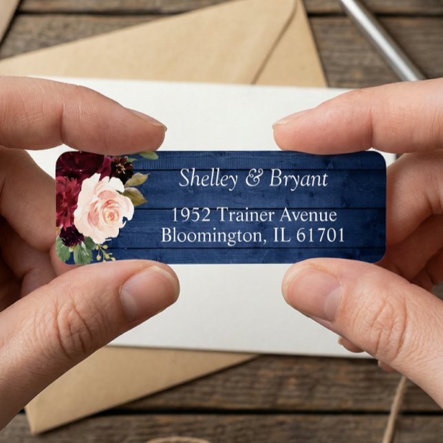 Rustic Blue Burgundy Bush Floral Return Address (Creator Uploaded)