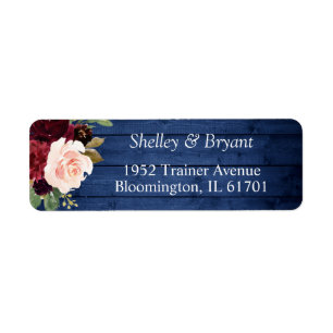 Rustic Blue Burgundy Bush Floral Return Address