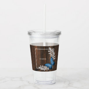 Rustic Blue Butterfly Personalized Acrylic Tumbler