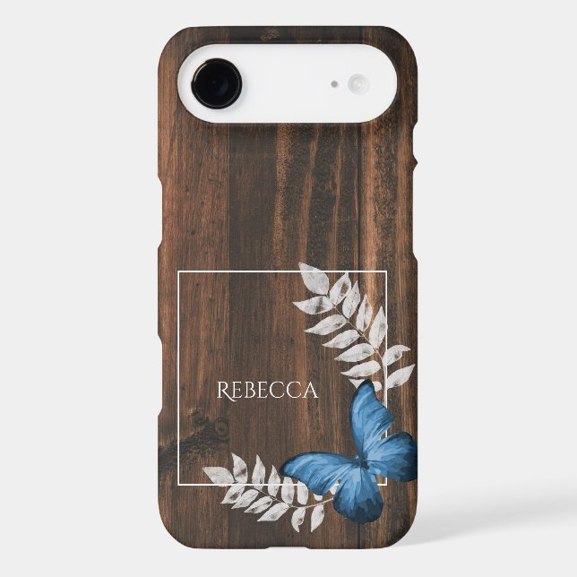 Rustic Blue Butterfly Personalized Case-Mate iPhone Case (Back)