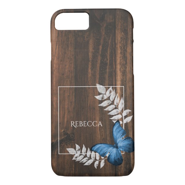 Rustic Blue Butterfly Personalized Case-Mate iPhone Case (Back)