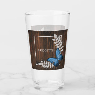 Rustic Blue Butterfly Personalized Glass