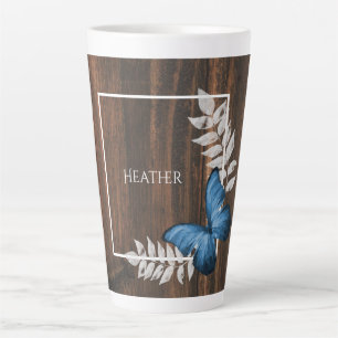 Rustic Blue Butterfly Personalized Latte Mug