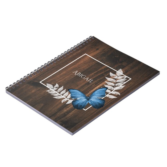 Rustic Blue Butterfly Personalized Notebook (Left Side)