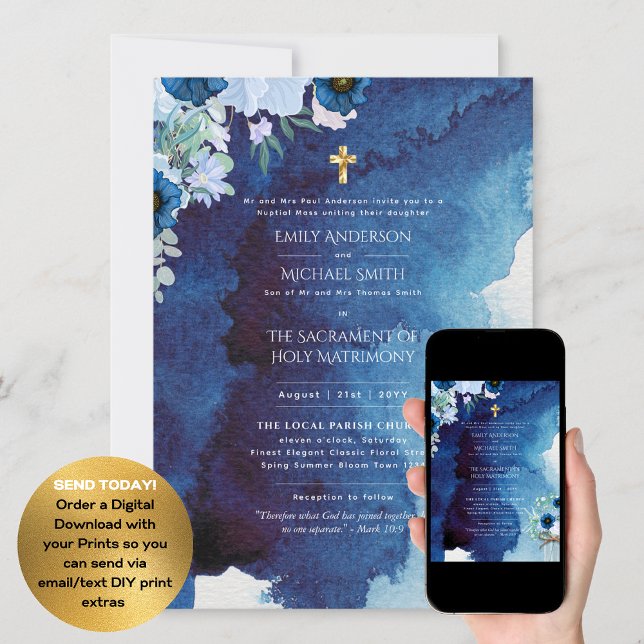 Rustic Blue  Catholic Nuptial Mass Wedding Invitation (Creator Uploaded)