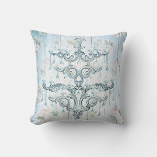 Rustic Blue Chandelier Beads Monogram Vintage Throw Pillow