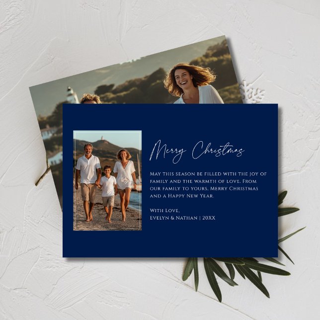 Rustic Blue Christmas Family Photo Nautical Beachy Holiday Card (Creator Uploaded)