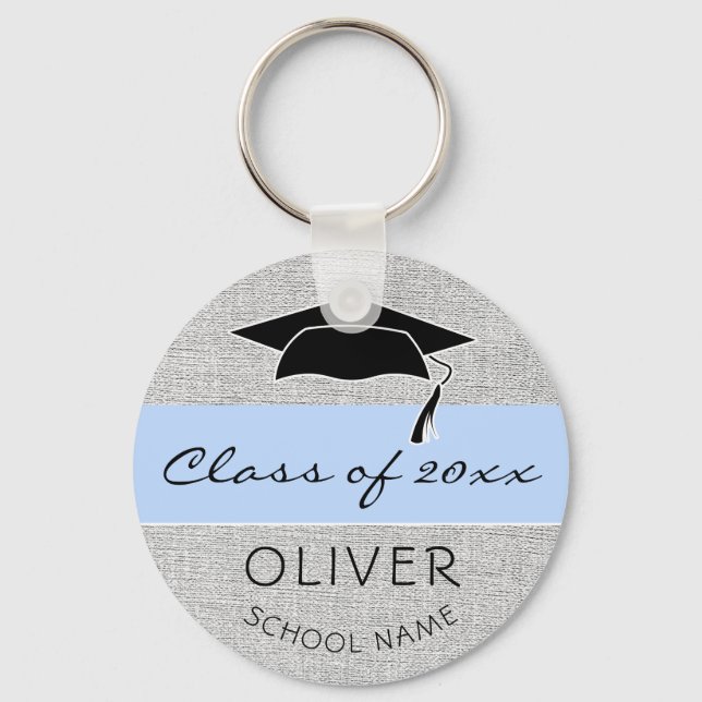 Rustic Blue Class of and Graduate Name Graduation Keychain (Front)