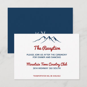Rustic Blue Country Mountain Deer Reception Invitation