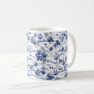 Rustic Blue Countryside Toile Pattern Coffee Mug