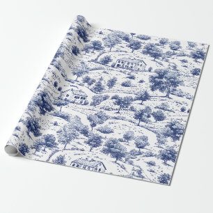 Rustic Blue Countryside Toile Pattern Wrapping Paper