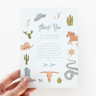 Rustic Blue Cowboy Birthday Party Thank You Card