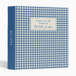 Rustic Blue Custom Gingham Plaid Monogram Recipe Binder