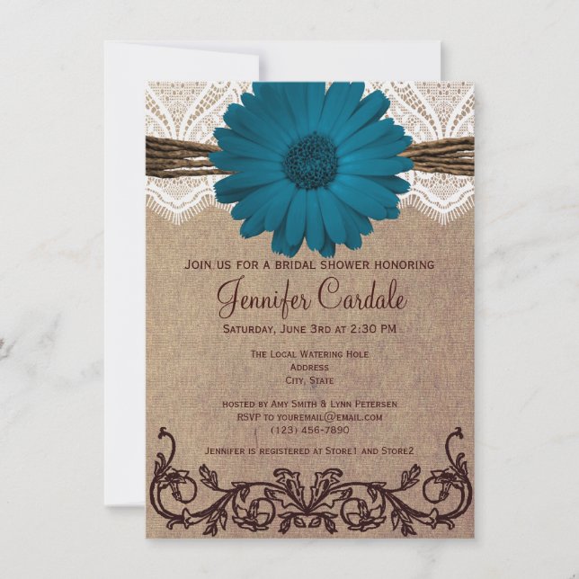 Rustic Blue Daisy Bridal Shower Invitations (Front)