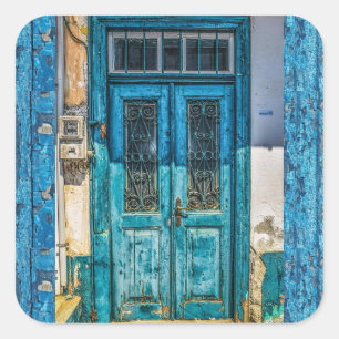 Rustic Blue Distressed Paint Door Stickers