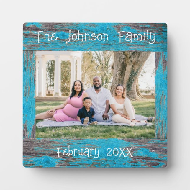 Rustic Blue Distressed Wood Name Photo Frame (Front)