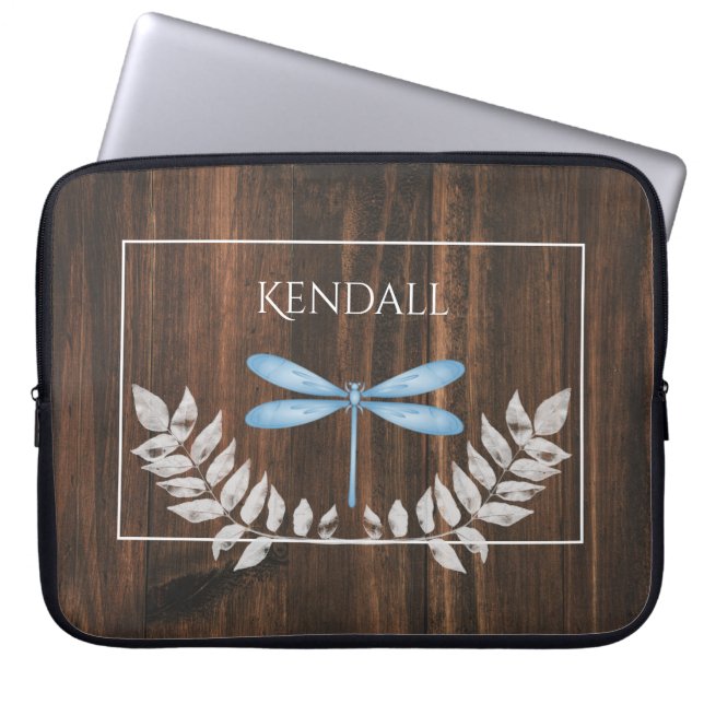 Rustic Blue Dragonfly Personalized Laptop Sleeve (Front)