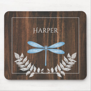 Rustic Blue Dragonfly Personalized Mouse Pad