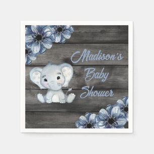Rustic Blue Elephant Floral Wooden Napkins