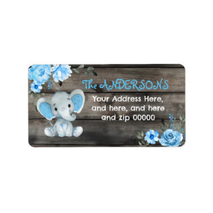 Rustic Blue Elephant Return Address Baby Shower Label
