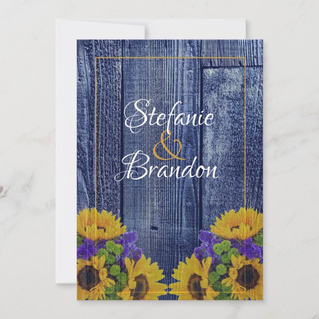 Rustic Blue Fence & Daisies Invitation (Front)