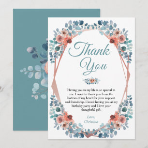 Rustic Blue Floral 50th Birthday Thank You Card