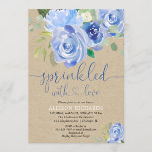 Rustic blue floral baby sprinkle invitation