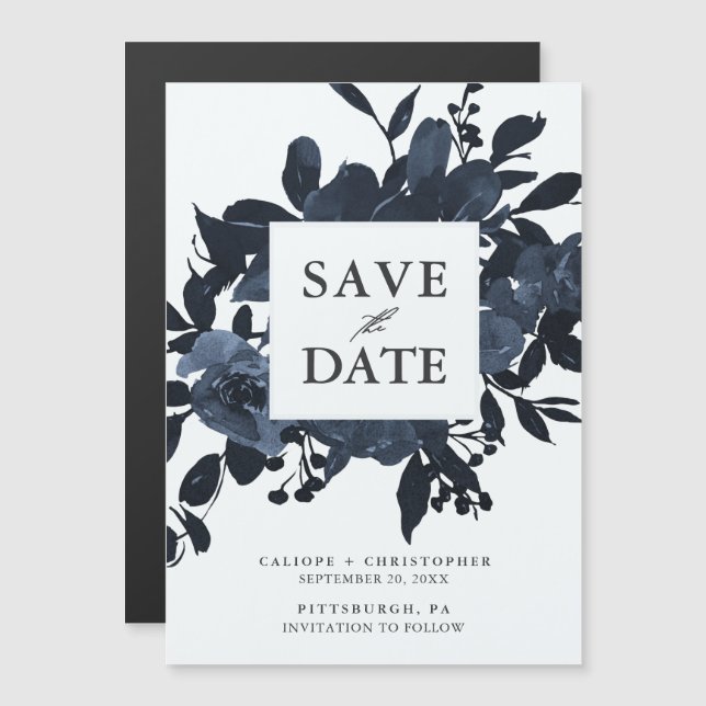 Rustic Blue Floral Bouquet Save the Date Magnetic Invitation (Front/Back)