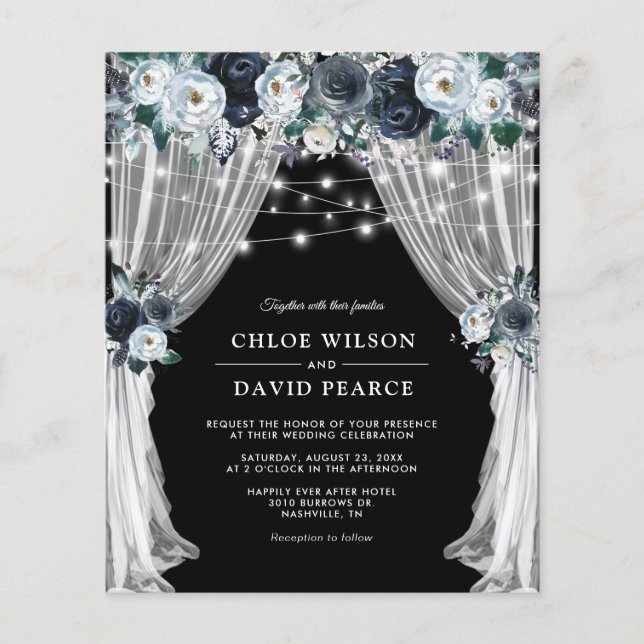 Rustic Blue Floral Budget Wedding Invitations (Front)