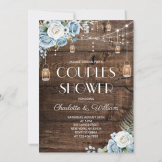 Rustic Blue Floral Couples Shower Invitation