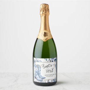 Rustic Blue Floral Cowgirl Wedding Wine Label