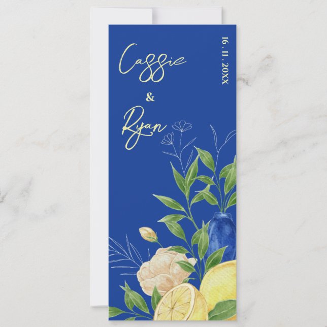 Rustic Blue Floral Lemon Summer Wedding Program (Front)