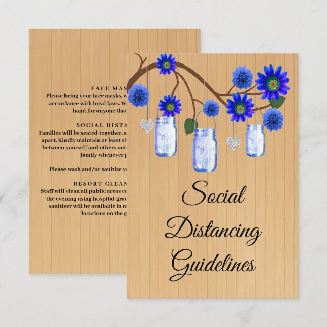 Rustic Blue Floral Mason Jar Safety Measures Enclosure Card (Front/Back)