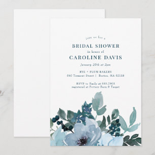 Rustic Blue Floral Plaid Bridal Shower Invitation