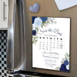 Rustic Blue Floral Save the Date Calendar Magnet<br><div class="desc">These beautiful magnetic wedding save the date cards feature a rustic yet elegant hand painted floral design with watercolor roses in shades of dusty blue, navy, and indigo, surrounded by a bevy of eucalyptus leaves, greenery, and foliage. There is a customizable calendar showing the month of your wedding with a...</div>