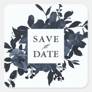 Rustic Blue Floral Save the Date Wedding Square Sticker
