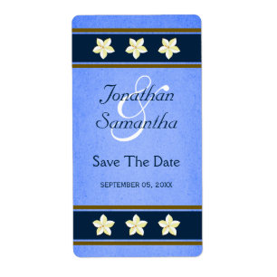 Rustic Blue Floral Save The Date Wine Labels Large