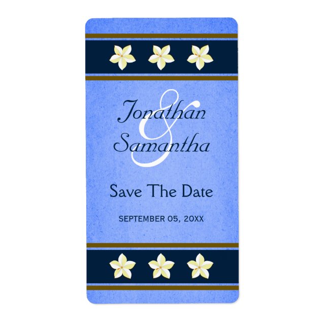 Rustic Blue Floral Save The Date Wine Labels Large (Front)
