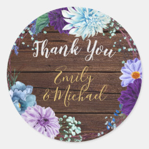 Rustic Blue Floral Thank You Favour Stickers